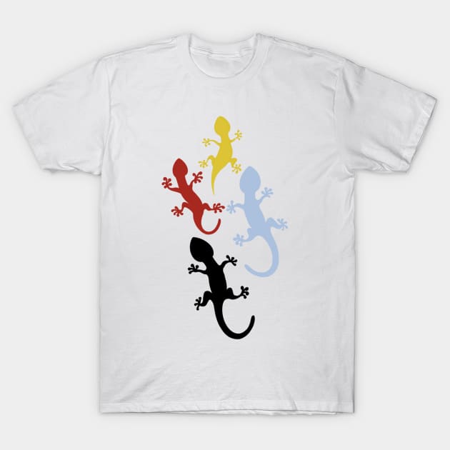 Happy gecko silhouettes on white T-Shirt by susyrdesign